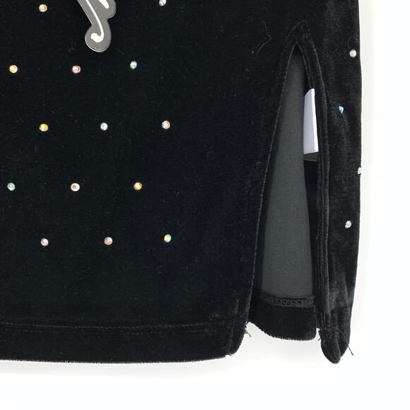 Motel Cheri Split Skirt Womens Sz Small Diamante Black Velvet Pull On Waist NEW - Picture 5 of 8